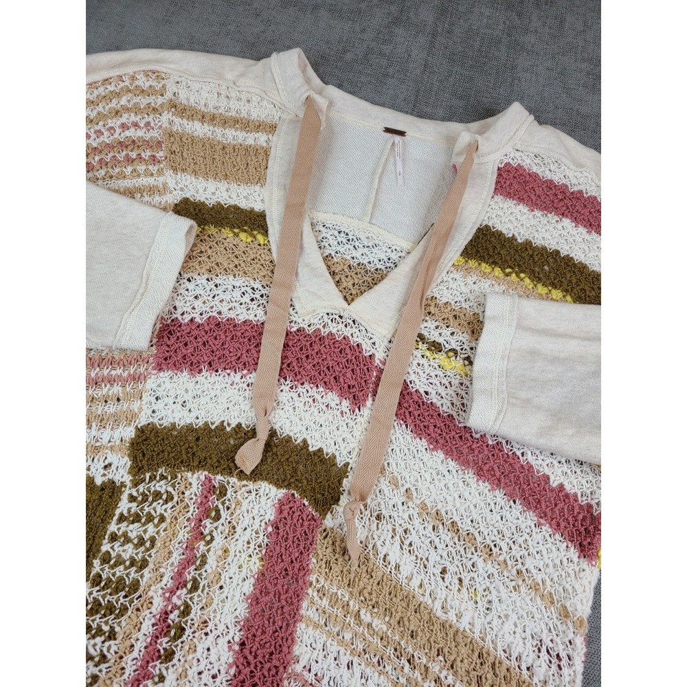 Free People Womens Pullover Bayside Striped Knit V-Neck Hoodie Sweater
